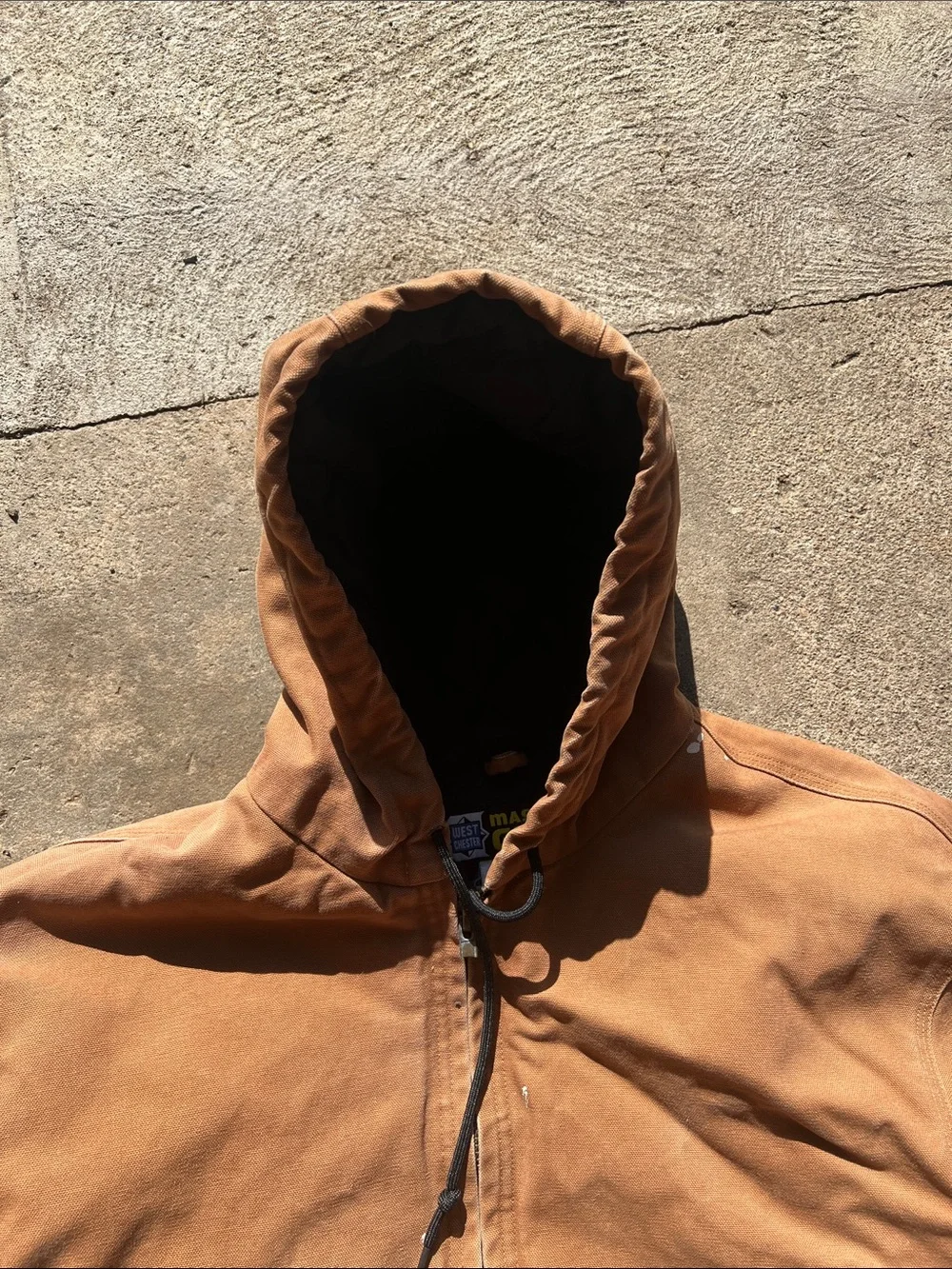 Men's Brown Hooded Work Jacket - Heavy-Duty Zip Front